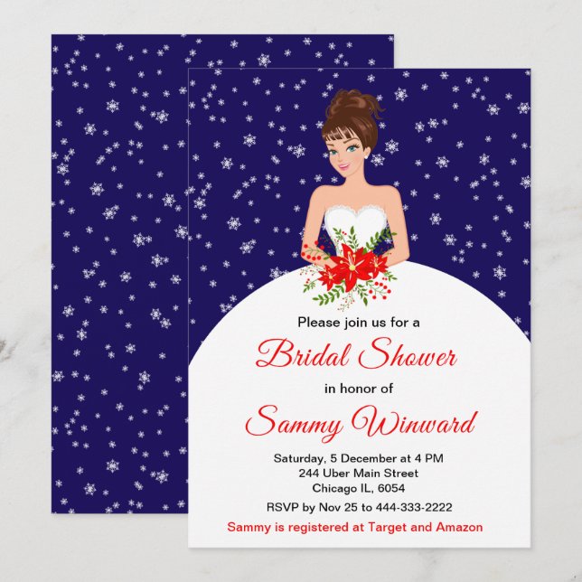 Invitación Brunette Bride Snowflake Naval Bridal Shower (Anverso / Reverso)