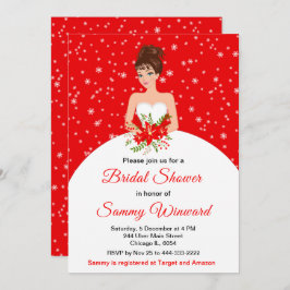 Invitación Brunette Brie Snowflake Red Bridal Shower