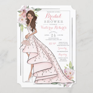 Invitación Brunette Bried Floral Bridal Shower