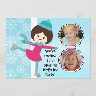 Invitación Brunette Chica Fiesta de Patinaje de Cumpleaños