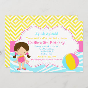 Invitación Brunette Chica Pool Fiesta Bash Fiesta