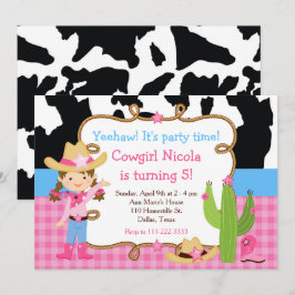 Invitación Brunette Cowgirl Western Birday Party