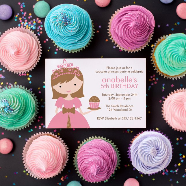 Invitación Brunette Cupcake Princess Birthday Party (Subido por el creador)