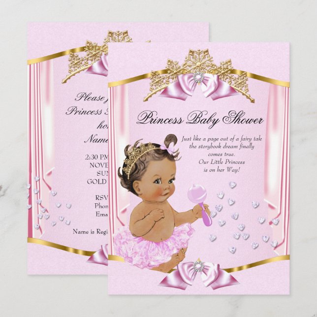 Invitación Brunette de oro rosado de la Princesa de bonito Ba (Anverso / Reverso)