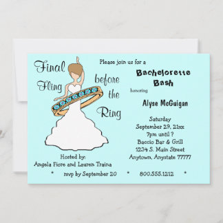 Invitación Brunette Final Fling Verde azulado Antes Del Anill