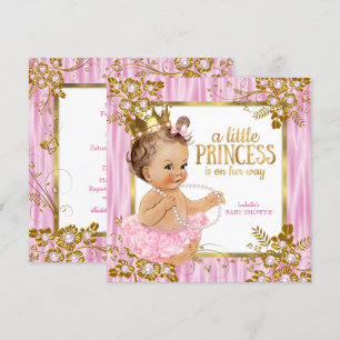 Invitación Brunette floral de seda rosada Princesa Baby Showe