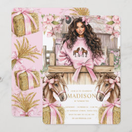 Invitación Brunette Girl Horse Birthday Invitation