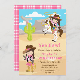 Invitación Brunette Hair Cowgirl Birthday Party