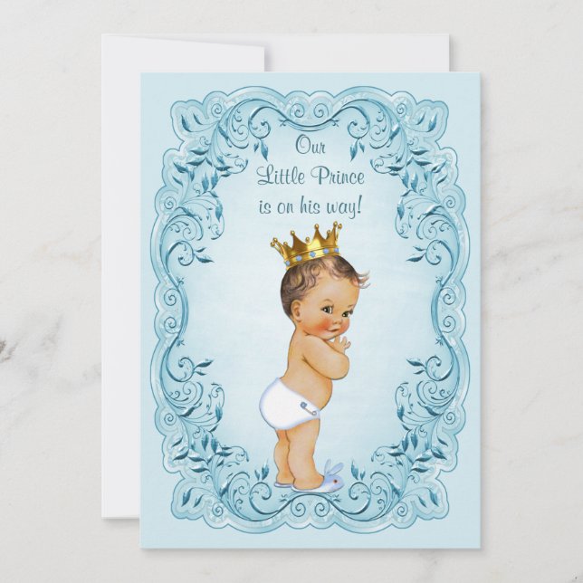Invitación Brunette Little Prince Blue deja Baby Shower (Anverso)