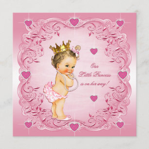 Invitación Brunette Little Princess Love Hearts Baby Shower