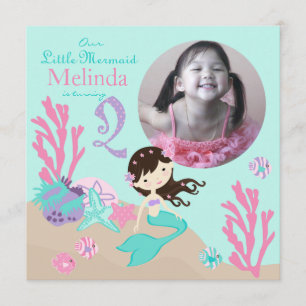 Invitación Brunette Mermaid segundo cumpleaños