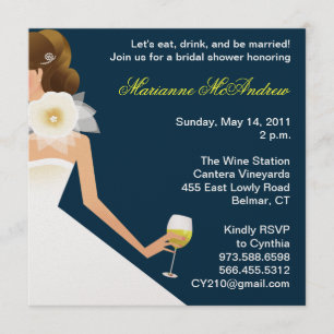 Invitación Brunette nupcial del vino en la marina de guerra