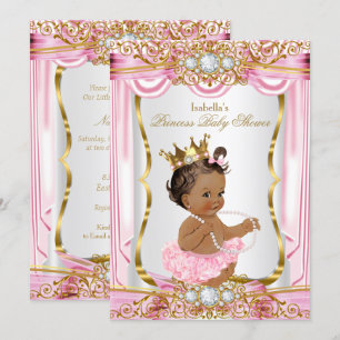 Invitación Brunette Princesa Baby Shower Rosa Seda oscura