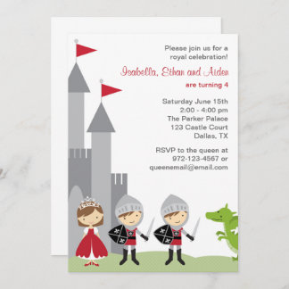 Invitación Brunette Princess and Knights Birthday Invitations