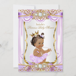 Invitación Brunette Princess Baby Shower Purple Silk Gold