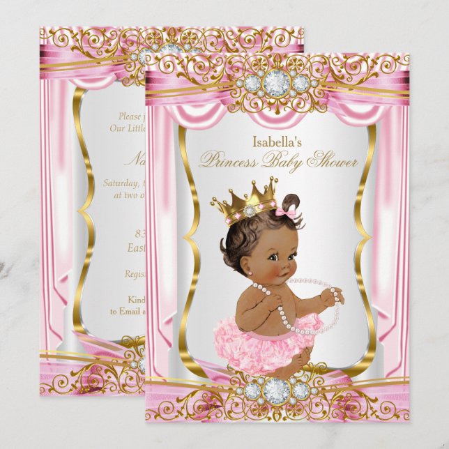Invitación Brunette Princess Baby Shower Seda rosa oscuro (Anverso / Reverso)