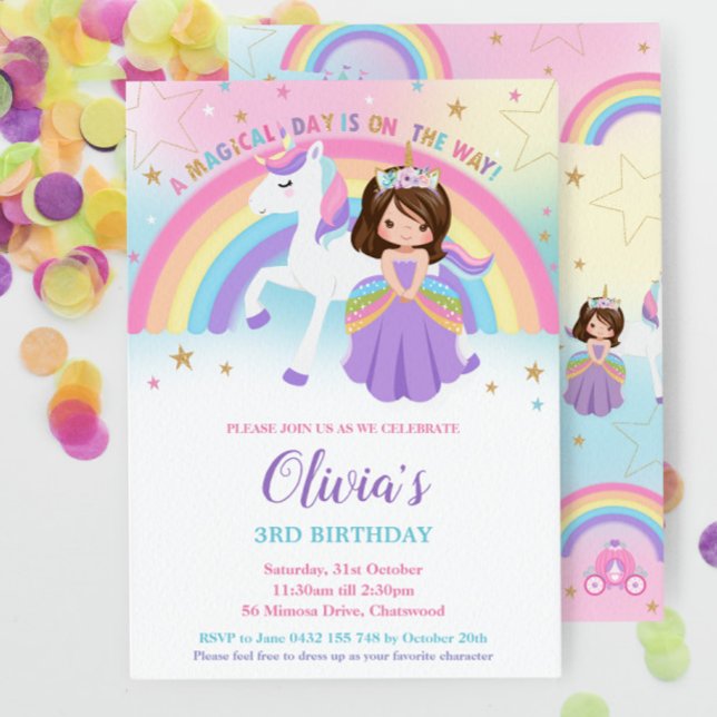 Invitación Brunette Princess Unicorn Birbow (Subido por el creador)