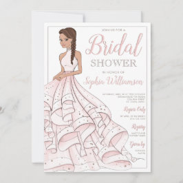 Invitación Brunette Purpurina Glam Bride Bridal Shower