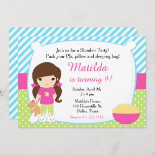 Invitación Brunette Sleepover Slumber Fiesta Cumpleaños