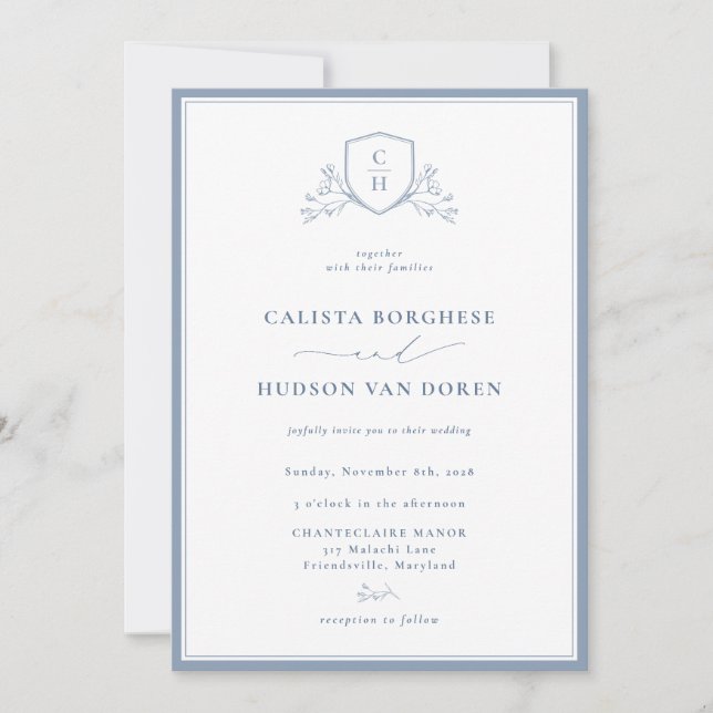 Invitación BRUNSWICK Floral Monogram Wedding Crest Invitation (Anverso)