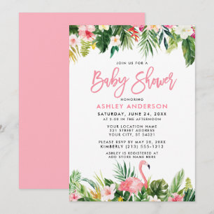 Invitación Brussel Script Tropical Floral Baby Shower