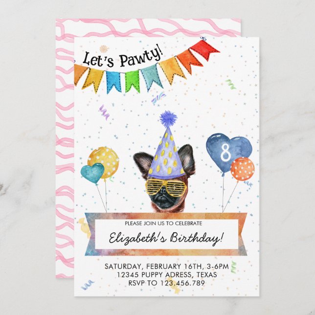 Invitación Brussels Griffon Deja Fiesta De Cumpleaños De Perr (Anverso / Reverso)