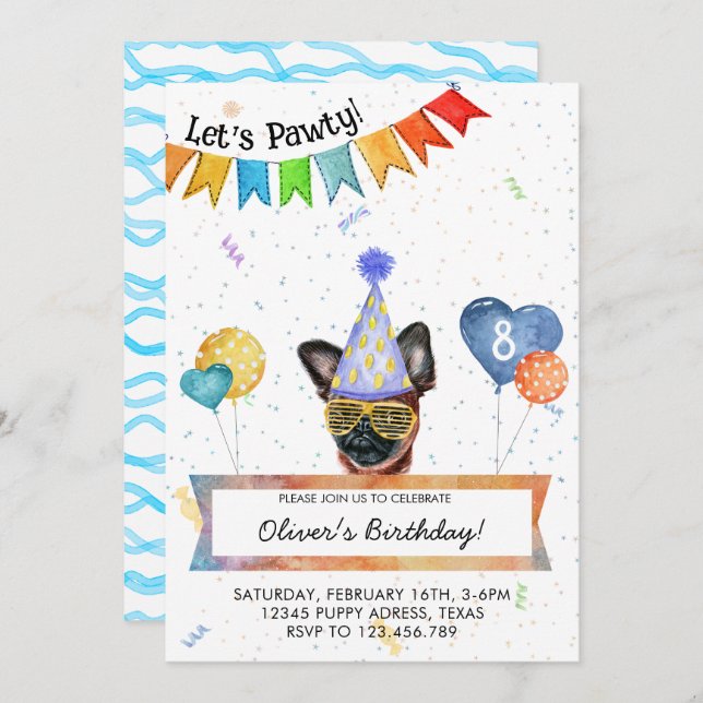 Invitación Brussels Griffon Deja Fiesta De Cumpleaños De Perr (Anverso / Reverso)