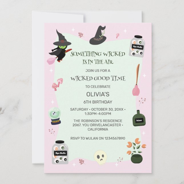 Invitación Brutalmente lindo Día de Cumpleaños de la Bruja Ve (Anverso)