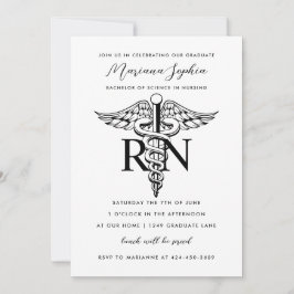 Invitación BSN RN Graduación de Enfermeras en blanco y negro