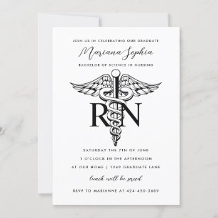 Invitación BSN RN Graduación de Enfermeras en blanco y negro