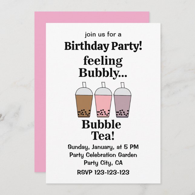 Invitación Bubble Tea Drink Funny Birthday Party (Anverso / Reverso)