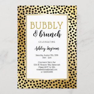 Invitación Bubble y brunch en puntos negros y dorados