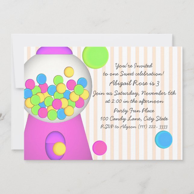 Invitación Bubblegum Candy Cumpleaños (Anverso)