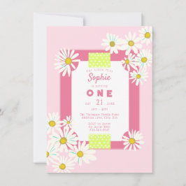 Invitación Bubblegum Daisies Rosados Marcan El Pequeño Cumple