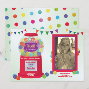Invitación Bubblegum Machine Birthday Sweets Tratantes de fot