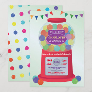 Invitación Bubblegum Machine Birthday Sweets Tratantes Invita