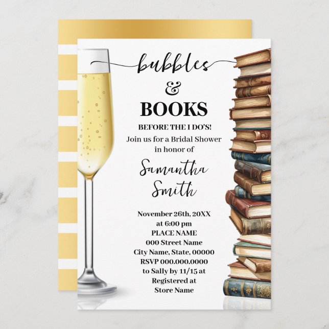 Invitación Bubbles & Books Before I Do Bridal Shower (Anverso / Reverso)