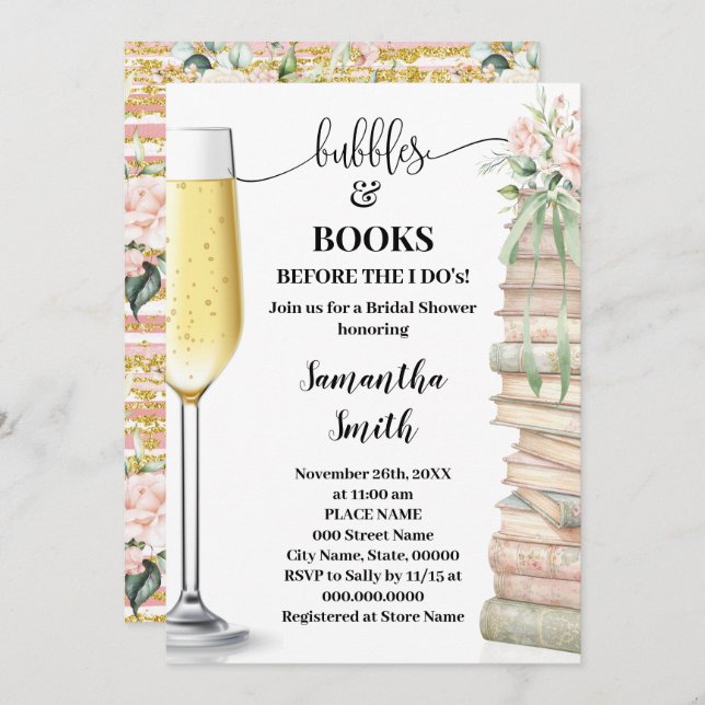 Invitación Bubbles & Books before I do Bridal Shower  (Anverso / Reverso)
