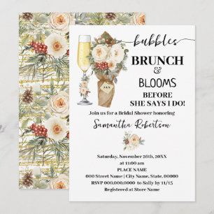 Invitación Bubbles Brunch & Bloom Desayuno Nupcial Floral de 