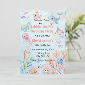 Invitación Bubbles & Fins Children's Birthday 