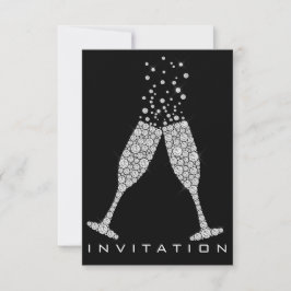 Invitación Bubbles Glasses Champagne Cocktail Gray Crystals