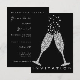 Invitación Bubbles Glasses Champagne Cocktail Gray Crystals