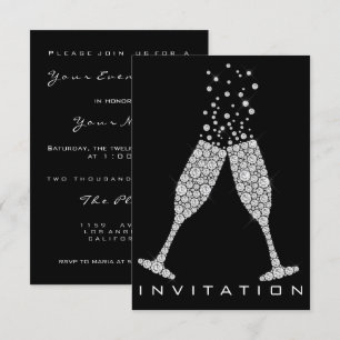 Invitación Bubbles Glasses Champagne Cocktail Gray Crystals