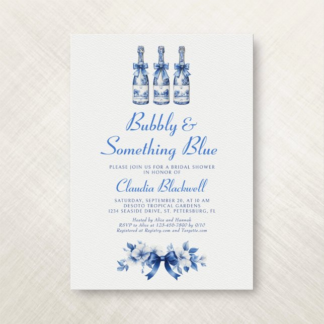 Invitación Bubbly Algo Azul Chinoiserie Bridal Shower (Subido por el creador)