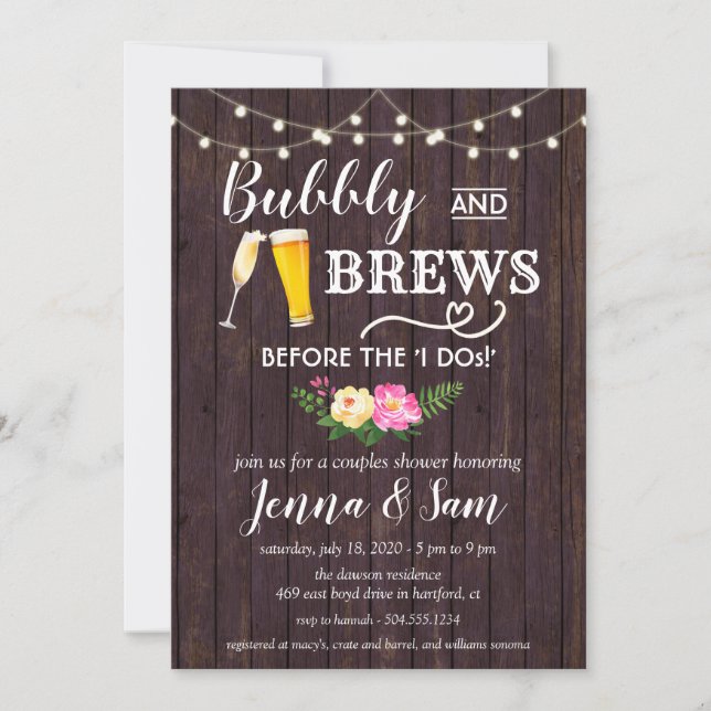 Invitación Bubbly and Brews Invitation, Bubbles and Brews (Anverso)