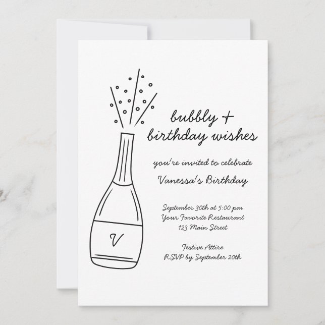 Invitación Bubbly Birthday Wike Popping Champagne Bottle (Anverso)