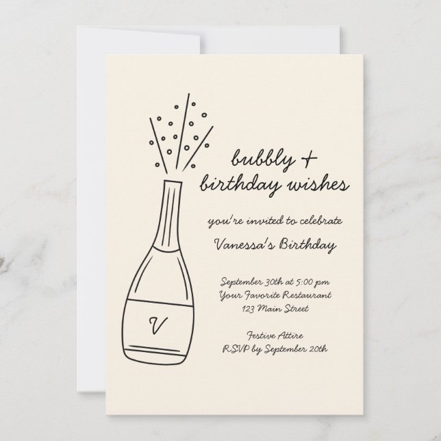 Invitación Bubbly Birthday Wike Popping Champagne Bottle (Anverso)