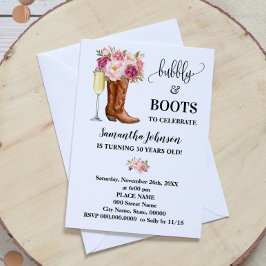 Invitación Bubbly & Boots Flores rosas Cumpleaños