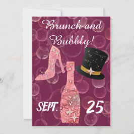 Invitación Bubbly & Brunch & Purpurina Rosa Botella de champá