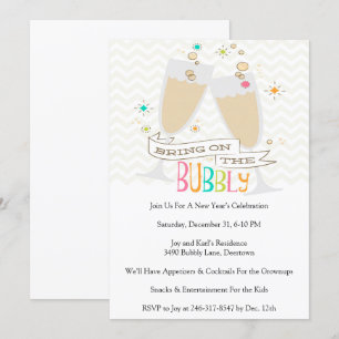 Invitación Bubbly Champagne Fiesta de Año Nuevo